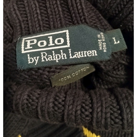 Vintage Polo Ralph Lauren Mens L‎ Cotton Turtleneck Stripes Sweater Preppy - Picture 3 of 3